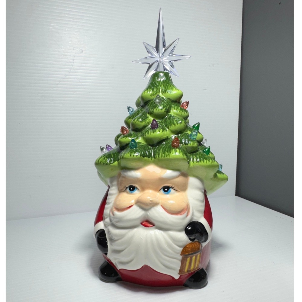Vintage Style Ceramic Light Up Santa Christmas Tree Figurine Battery Operated - Picture 1 of 12